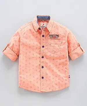 JusCubs Full Sleeves All Over Printed 100% Cotton Soft Feel Biowash Shirt - Orange