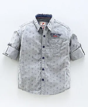 JusCubs Full Sleeves All Over Printed 100% Cotton Soft Feel Biowash Shirt - Grey