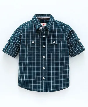 JusCubs Full Sleeves Checked 100% Cotton Soft Feel Biowash Shirt - Green