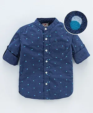 JusCubs Full Sleeves All Over Printed 100% Cotton Soft Feel Biowash Shirt - Navy Blue