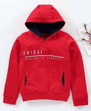 Under Fourteen Only Full Sleeves Text Design Hoodie - Red