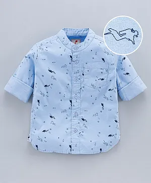 JusCubs Full Sleeves Abstract Print Bio Wash Shirt - Light Blue