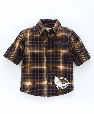 JusCubs Full Sleeves Checkered Bio Wash Shirt - Brown