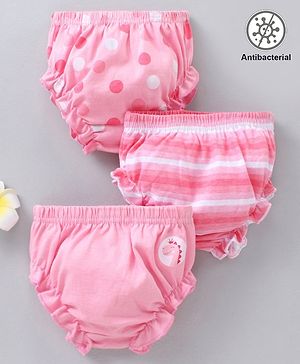 Babyhug 100% Cotton Antibacterial Bloomers Multi Print Pack Of 3 - Pink