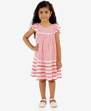 Lil Drama Cap Sleeves Striped Dress - Red