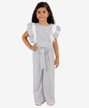 Lil Drama Cap Sleeves Striped Top With Palazzos Set - Blue