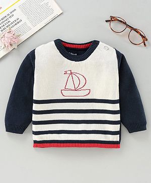 ToffyHouse Full Sleeves Winter Wear T-Shirt Boat Print - Navy