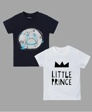 Etched Design Pack Of 2 Half Sleeves Little Prince Print Tee - White Blue