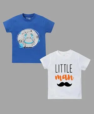 Etched Design Pack Of 2 Half Sleeves Little Man Print Tee - White Blue
