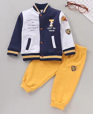 ToffyHouse Full Sleeves Winter Wear Tracksuit Text Print - Blue Yellow Grey