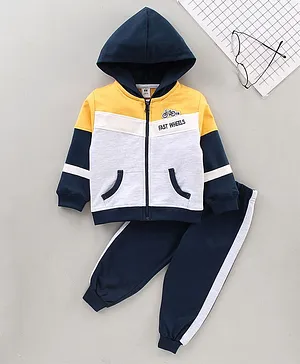 ToffyHouse Full Sleeves Winter Wear Tracksuit Text Print - Navy