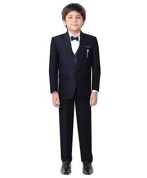 Jeet Ethnics Full Sleeves Solid 4 Piece Party Suit With Bow Tie - Navy Blue
