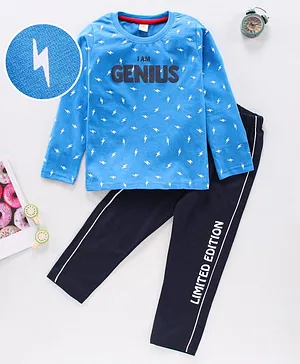 Niomoda  Full Sleeves Tshirt and Lounge Pant - Blue