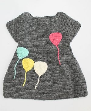 Woonie Balloon Pattern Half Sleeves Handmade Dress - Grey