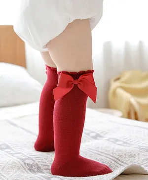 Flaunt Chic Ribbon Bow Socks - Red