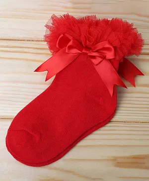 Flaunt Chic Ribbon Bow Ankle Socks - Red