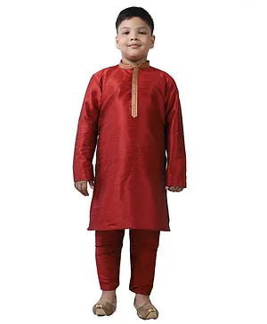 Pehanaava Full Sleeves Solid Colour Kurta & Pajama Set - Red