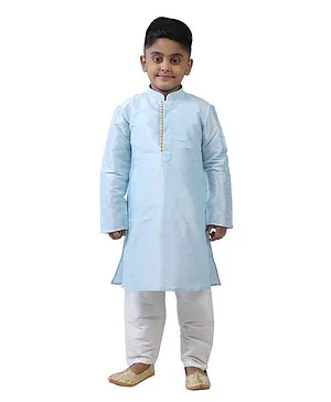 Pehanaava Full Sleeves Solid Colour Kurta & Pajama Set - Light Blue