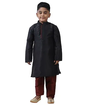 Pehanaava Full Sleeves Solid Colour Kurta & Pajama Set - Black