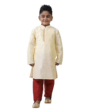 Pehanaava Full Sleeves Solid Colour Kurta & Pajama Set - Cream