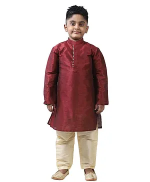 Pehanaava Full Sleeves Solid Colour Kurta & Pajama Set - Maroon