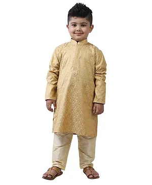Pehanaava Full Sleeves Brocade Design Kurta With Pajama - Golden