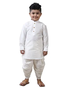 Pehanaava Full Sleeves Solid Kurta With Dhoti - White
