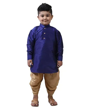 Pehanaava Full Sleeves Solid Kurta With Dhoti - Blue