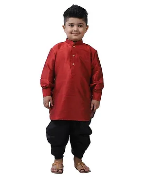 Pehanaava Full Sleeves Solid Kurta With Dhoti - Maroon