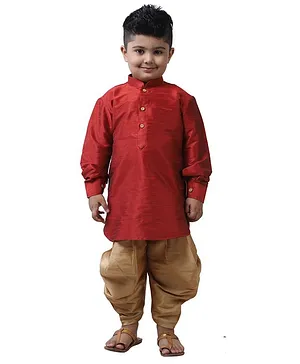 Pehanaava Full Sleeves Solid Kurta With Dhoti - Red