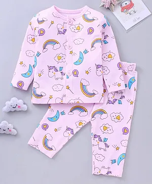 Child World Full Sleeves Pyjama Set Rainbow Print - Pink