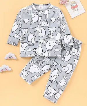 Child World Full Sleeves Elephant Print Pyjama Set - Pink