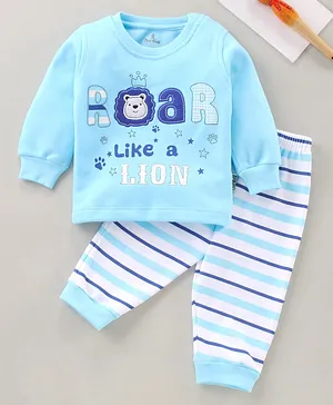 Child World Full Sleeves Winter Wear Suit Text Print - Blue