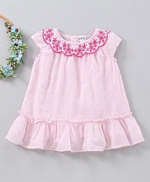 Spring Bunny Cap Sleeves Flower Embroidery Detailing Dress - Light Pink
