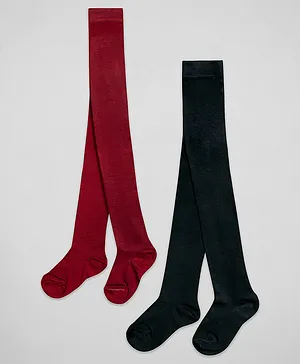 The Sandbox Clothing Co Pack Of 2 Pair Of Solid Colour Stockings - Maroon & Black