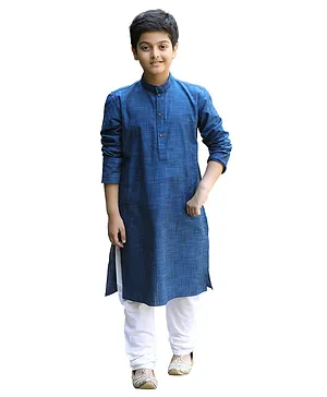 Manyavar Full Sleeves Solid Kurta With Churidar - Blue