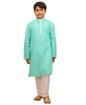 Manyavar Full Sleeves Solid Kurta With Pajama - Green