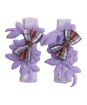 Spiky Flower Designed Bow Hair Clip Set of 2 - Purple