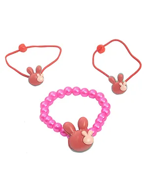 Spiky Bunny Applique Rubber Band Set of 3 - Pink Red