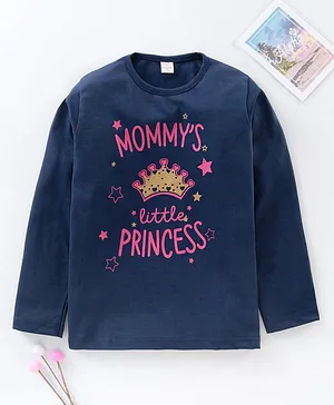 Olio Kids Full Sleeves Tee Mommy's Little Princess with Glitter Print - Navy