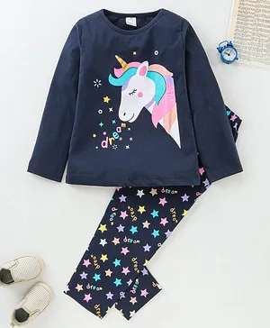 Smarty Full Sleeves Pyjama Sets Unicorn Print - Blue
