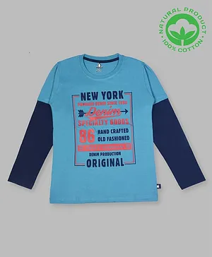 Crazy Penguin Full Sleeves Text Printed Tee - Blue