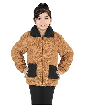 Naughty Ninos Full Sleeves Solid Sherpa Jacket - Brown