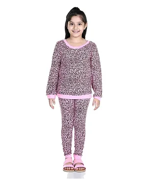 Naughty Ninos Full Sleeves Leopard Print Night Suit - Pink