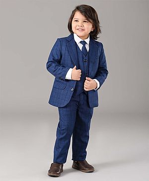 Babyhug Full Sleeves Party Suit Solid Color - Blue