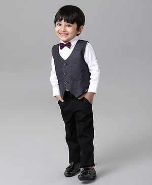 Babyhug 3 Piece Party Suit with Bow - Grey