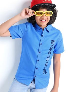 Pine Kids Half Sleeves 100% Cotton Biowashed Shirt - Blue