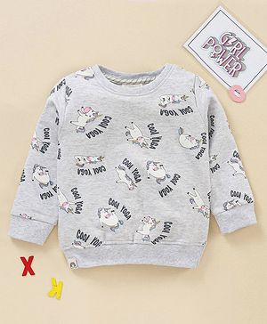 Ollypop Full Sleeves Sweatshirt Unicorn Print - Grey