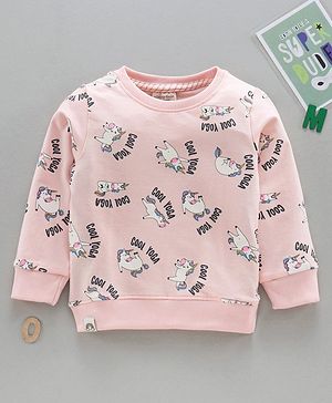 Ollypop Full Sleeves Sweatshirt Unicorn Print - Pink