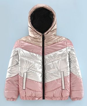 Pine Kids Full Sleeves Hooded Padded Jacket -Pink Silvet